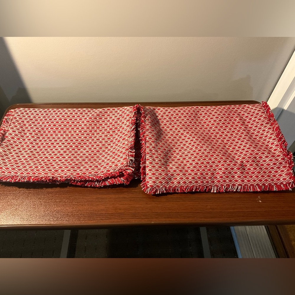 Set of 2 Table Runners. Red and White Patterned. Each are 13x36. NEW